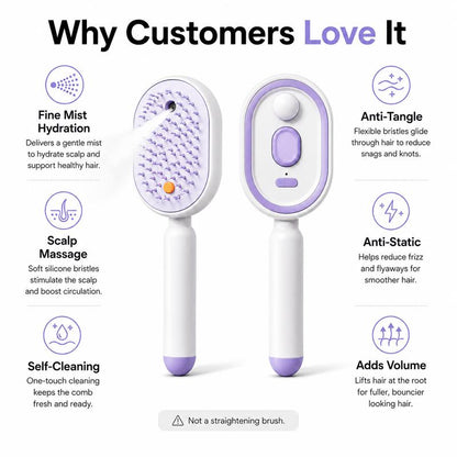 Scalp Massager Comb 💆‍♀️ – Self-Cleaning 🧼, Tangle-Free ✂ & Frizz-Control Hair Brush with Soothing Mist Spray 💨✨ | Perfect for Dry, Brittle Hair 💧🌟