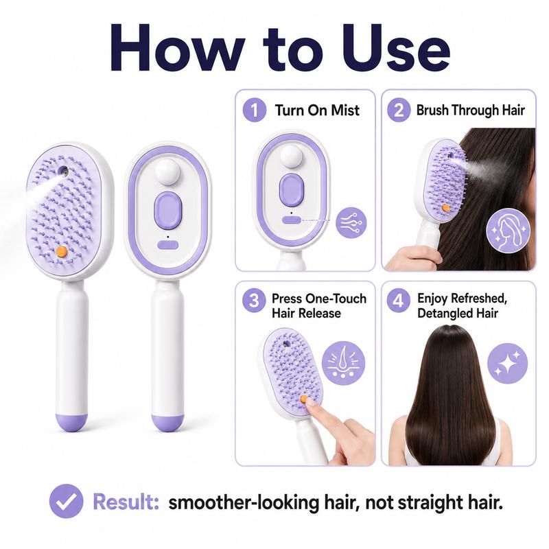 Scalp Massager Comb 💆‍♀️ – Self-Cleaning 🧼, Tangle-Free ✂ & Frizz-Control Hair Brush with Soothing Mist Spray 💨✨ | Perfect for Dry, Brittle Hair 💧🌟