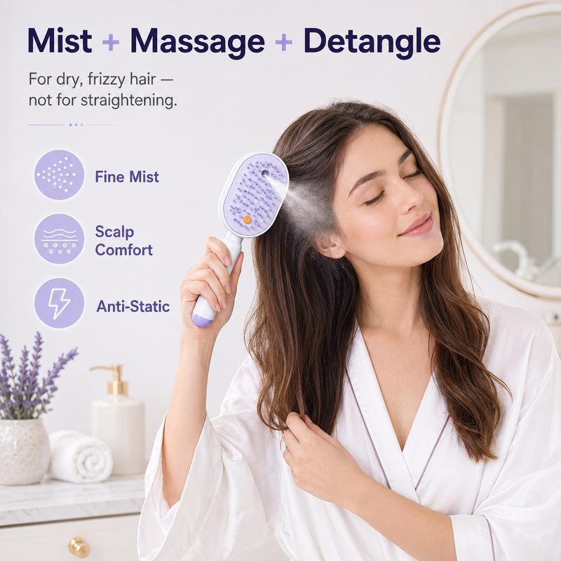 Scalp Massager Comb 💆‍♀️ – Self-Cleaning 🧼, Tangle-Free ✂ & Frizz-Control Hair Brush with Soothing Mist Spray 💨✨ | Perfect for Dry, Brittle Hair 💧🌟