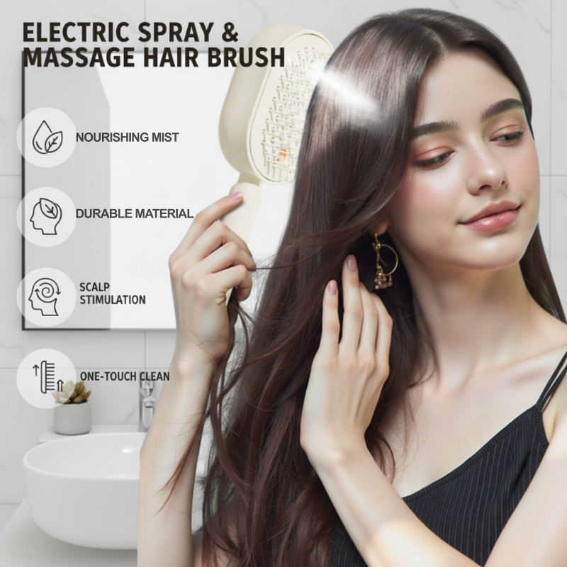 Scalp Massager Comb 💆‍♀️ – Self-Cleaning 🧼, Tangle-Free ✂ & Frizz-Control Hair Brush with Soothing Mist Spray 💨✨ | Perfect for Dry, Brittle Hair 💧🌟