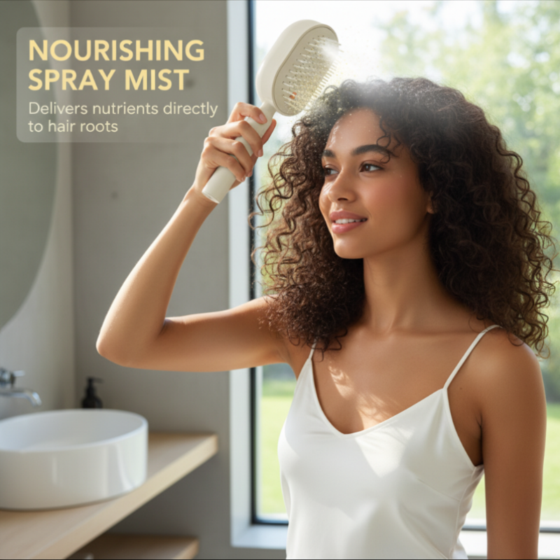 Scalp Massager Comb 💆‍♀️ – Self-Cleaning 🧼, Tangle-Free ✂ & Frizz-Control Hair Brush with Soothing Mist Spray 💨✨ | Perfect for Dry, Brittle Hair 💧🌟