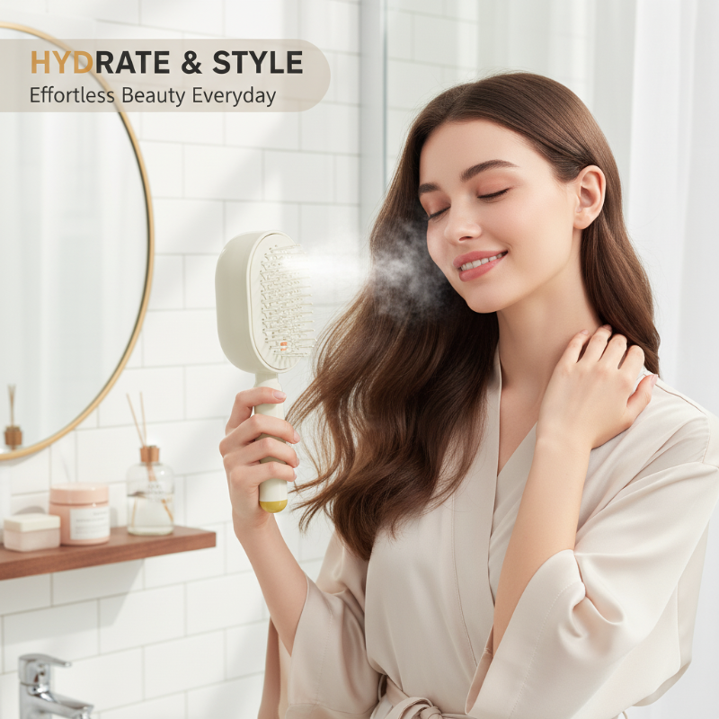 Scalp Massager Comb 💆‍♀️ – Self-Cleaning 🧼, Tangle-Free ✂ & Frizz-Control Hair Brush with Soothing Mist Spray 💨✨ | Perfect for Dry, Brittle Hair 💧🌟